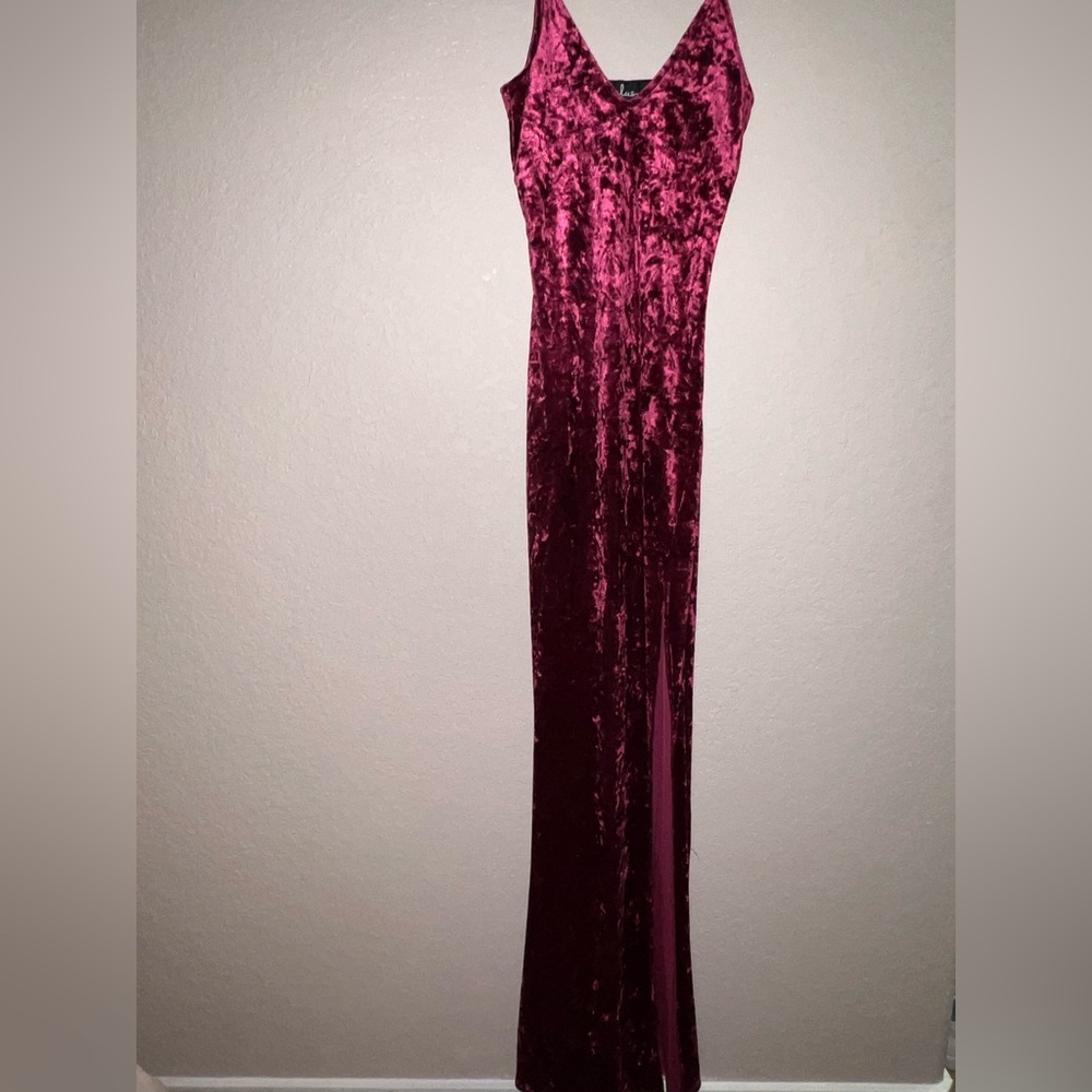 Beautiful velvet maroon colored wedding attendee dress